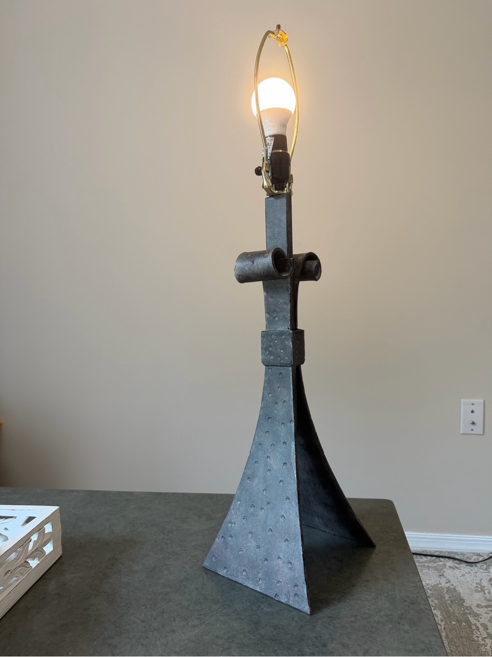 Vintage Hand-Forged Black Metal Table Lamp - Industrial Home Art
